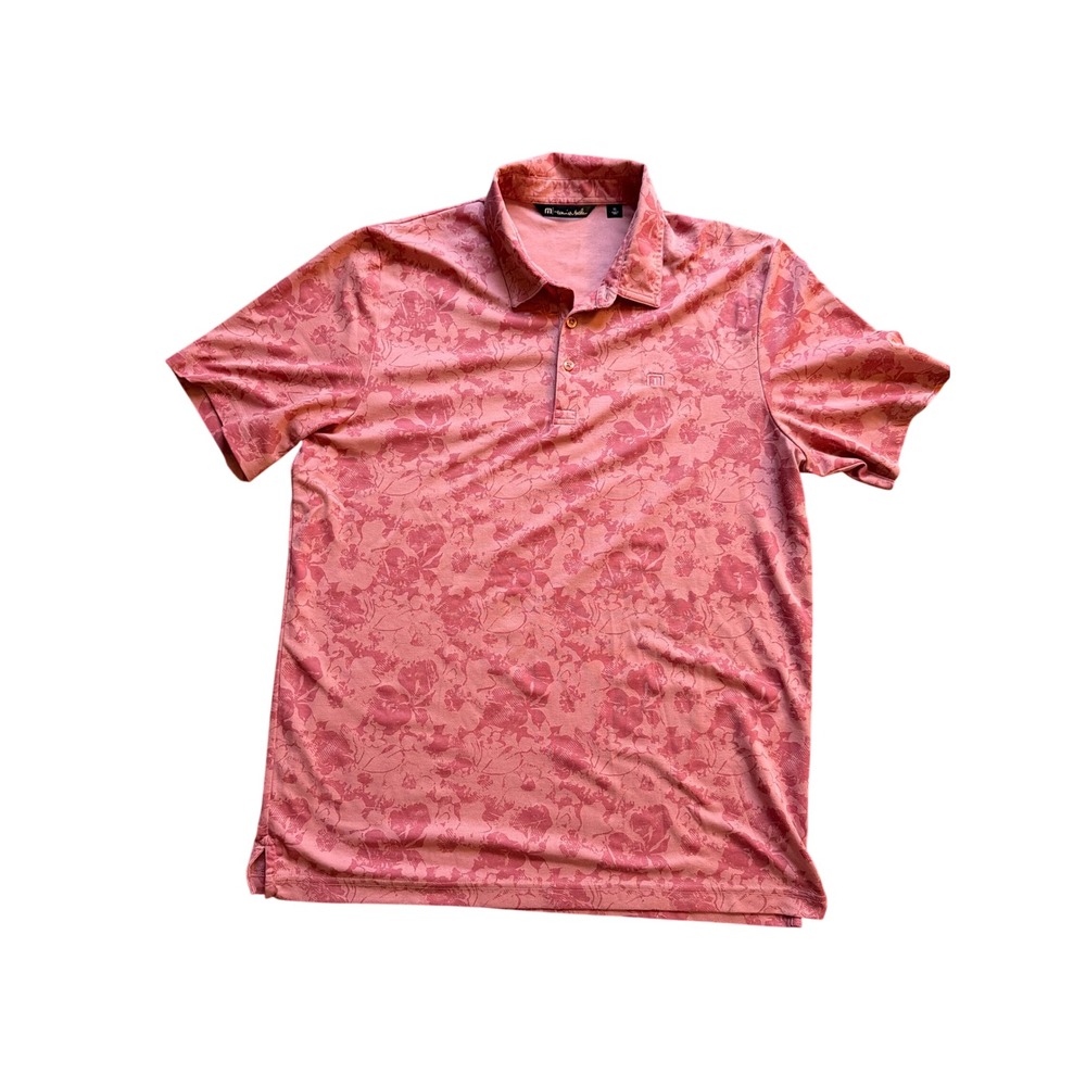 Travis Mathew Polo Shirt Mens XL Pink Floral Short Sleeve Golf Performance Top